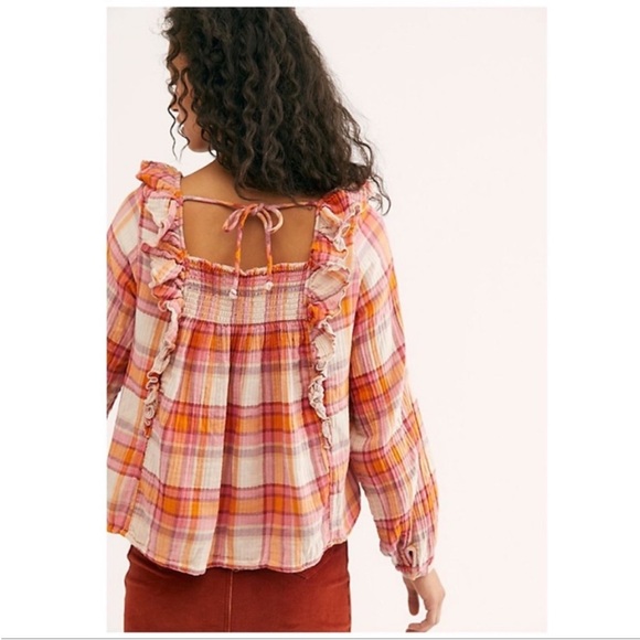 FREE PEOPLE | COTTAGECORE PLAID OPEN BACK BLOUSE - Picture 2 of 4